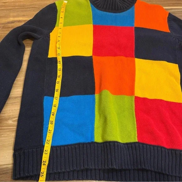 Jones New York Sport Colorblock Sweater Vintage Mock Neck Medium Bright Colorful - Picture 7 of 7